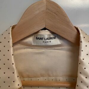 Saint Laurent Ivory and Brown Polka Dot Top